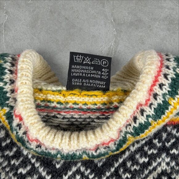 Vtg 90s Dale of Norway Wool Knit Sweater in Black and Cream W/ Color Accents  XS - Picture 6 of 8
